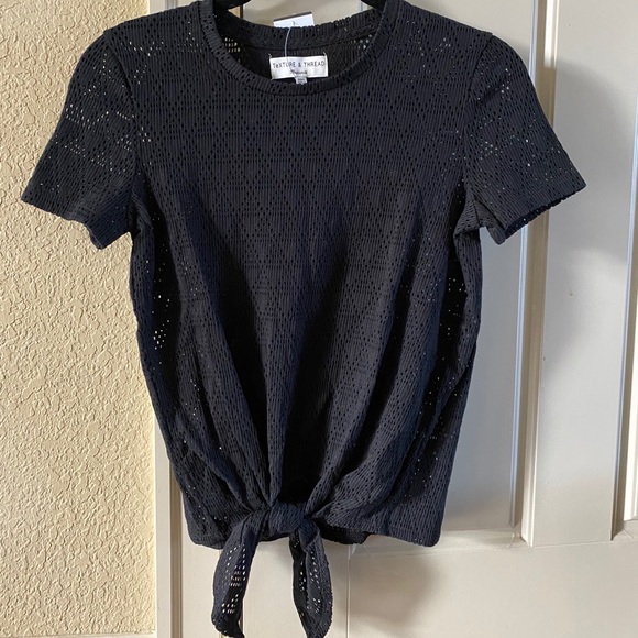 Madewell Geo Eyelet Tie Front Tee xxs - Picture 3 of 5